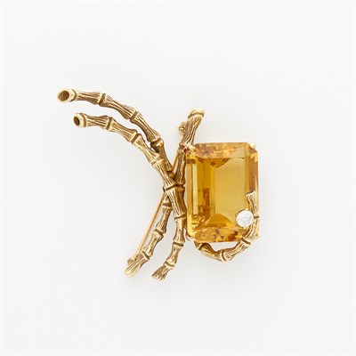 Lot 1087 - Gold, Citrine and Diamond Brooch, Erwin Pearl