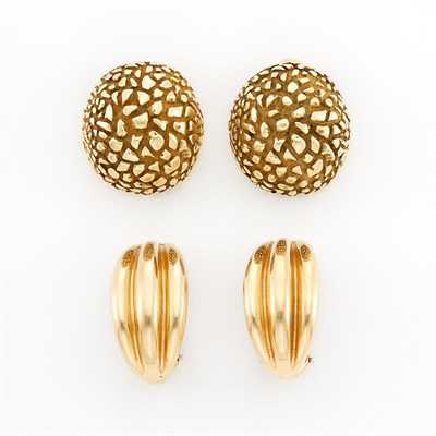 Lot 1054 - Two Pairs of Gold Earclips