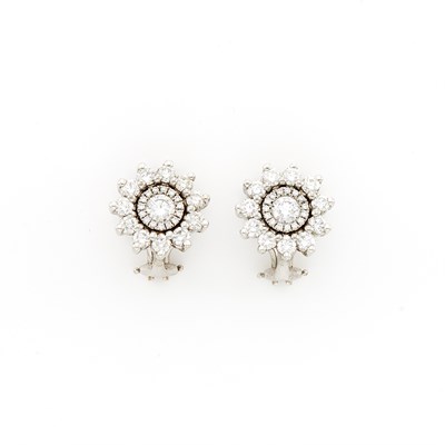 Lot 1205 - Pair of Platinum, White Gold and Diamond Earclips