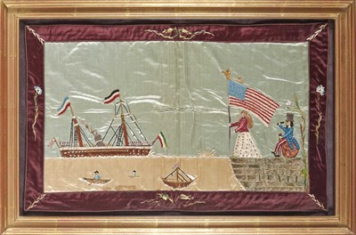 Lot 182 - Silk-on-Silk Needlework Picture Late 19th...
