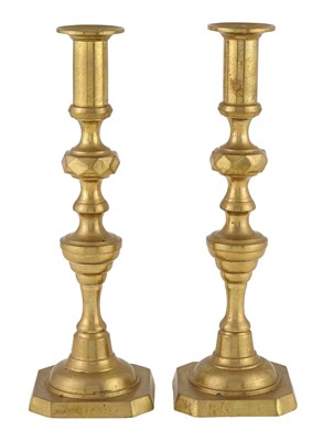 Lot 171 - Eight Pairs of Brass Candlesticks 19th/20th...