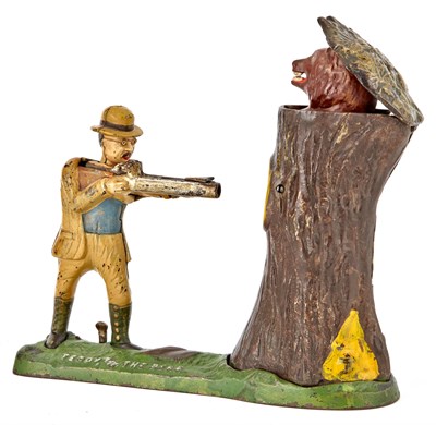 Lot 31 - Teddy and the Bear Cast Iron Mechanical Bank J...