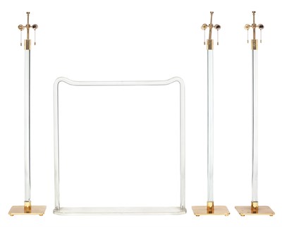 Lot 317 - Three Hansen Glass and Brass Floor Lamps and...