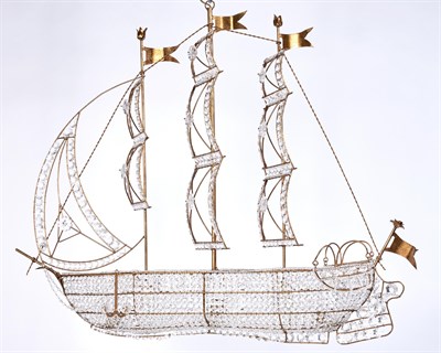 Lot 329 - Gilt-Metal and Beaded Glass Ship-Form...