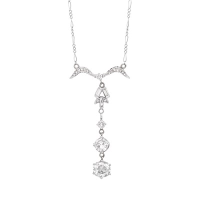 Lot 1002 - White Gold and Diamond Pendant-Necklace