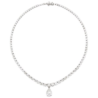 Lot 185 - Platinum, Diamond and Laser-Drilled Diamond Pendant-Necklace