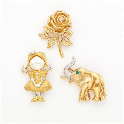 Lot 1779 - Three Gold, Diamond and Pearl Pins
