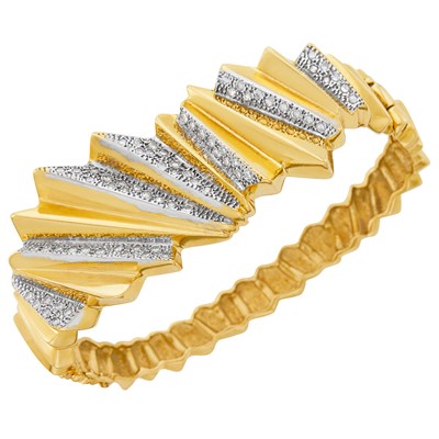 Lot 365 - Two-Color Gold and Diamond Bangle Bracelet