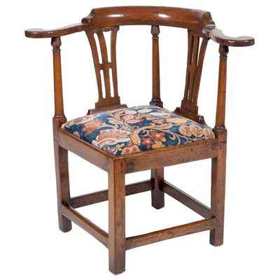 Lot 288 - George III Oak and Yewwood Corner Armchair...