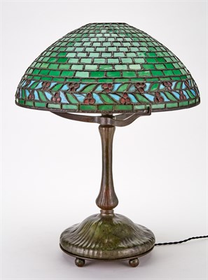 Lot 400 - American Patinated Metal and Leaded Glass...