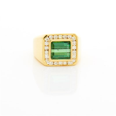 Lot 1145 - Gold, Tourmaline and Diamond Ring