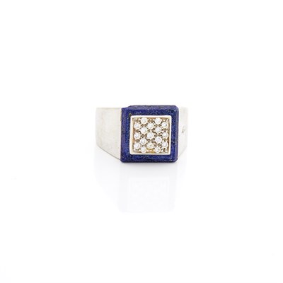 Lot 1719 - White Gold, Lapis and Diamond Ring