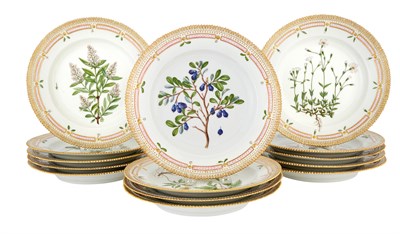 Lot 1072 - Fourteen Royal Copenhagen Porcelain 'Flora...