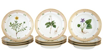 Lot 1075 - Twelve Royal Copenhagen Porcelain 'Flora...