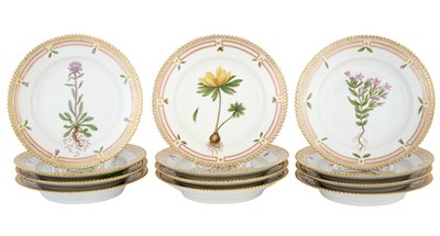 Lot 1076 - Twelve Royal Copenhagen Porcelain 'Flora...