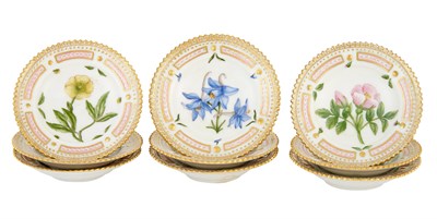 Lot 1077 - Nine Royal Copenhagen Porcelain 'Flora Danica'...