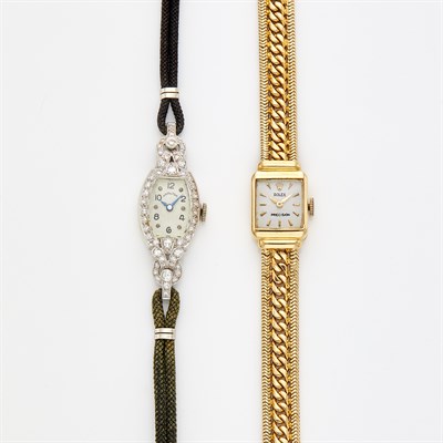 Lot 1598 - Lady's Gold Wristwatch, Rolex, and White Gold and Diamond Wristwatch, Hamilton