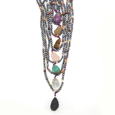 Lot 1498 - Dyed Freshwater Pearl and Hardstone 'Chakra' Necklace