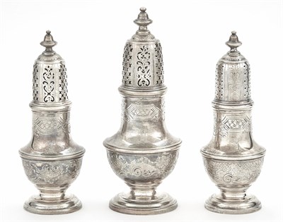 Lot 87 - Set of Three George II Sterling Silver Casters...