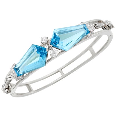 Lot 193 - White Gold, Platinum, Aquamarine and Diamond Bangle Bracelet