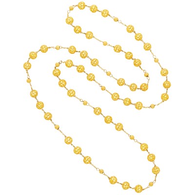 Lot 44 - Long Gold and Yellow Sapphire Bead Chain Necklace