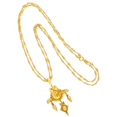 Lot 550 - Long Gold Chain Necklace, France, with Archaeological Revival Gold Pendant