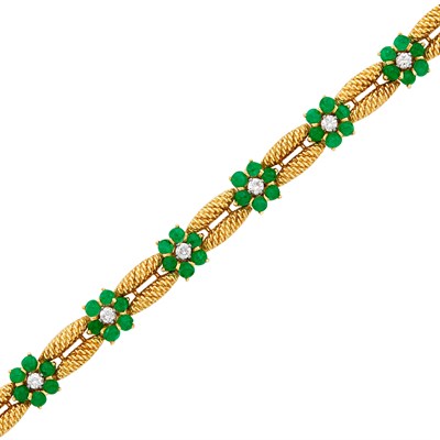 Lot 93 - Gold, Platinum, Diamond and Cabochon Emerald Bracelet