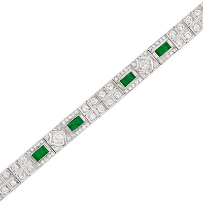Lot 533 - Platinum, Emerald and Diamond Bracelet