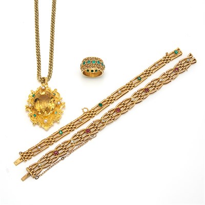 Lot 1530 - Group of Gold, Gem-Set and Diamond Jewelry