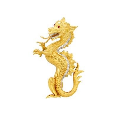 Lot 121 - Tricolor Gold and Diamond Dragon Brooch