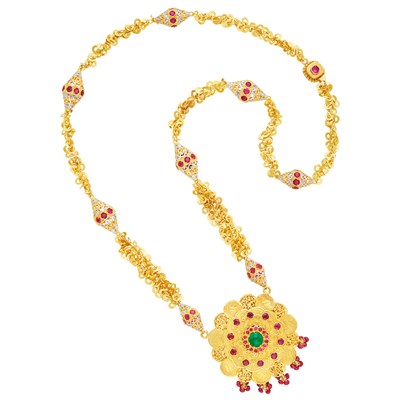 Lot 314 - High Karat Gold, White Gold and Gem-Set Pendant-Necklace