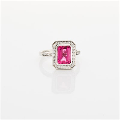 Lot 1075 - White Gold, Pink Tourmaline and Diamond Ring
