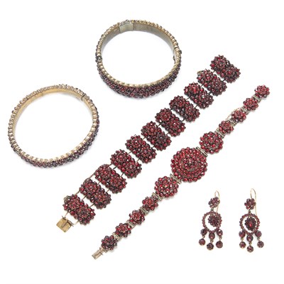 Lot 1773 - Group of Antique Metal and Garnet Jewelry