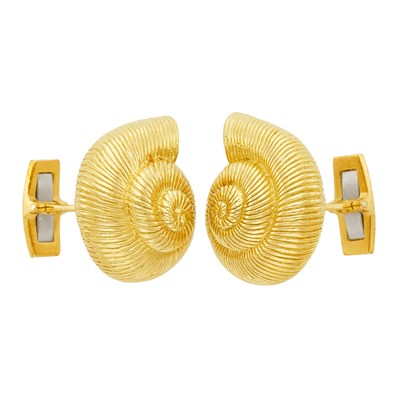 Lot 457 - Pair of Gold Shell Cufflinks