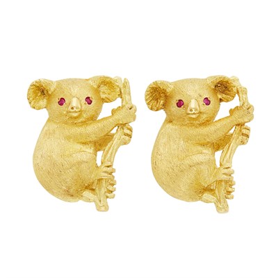 Lot 472 - Pair of Gold and Ruby Koala Bear Cufflinks