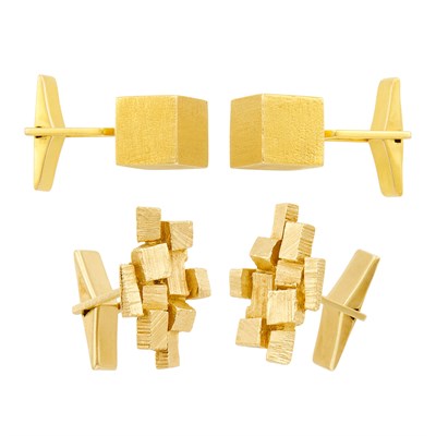 Lot 1315 - Two Pairs of Gold Cubic Cufflinks