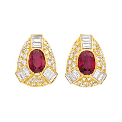 Lot 265 - Pair of Gold, Ruby and Diamond Earrings