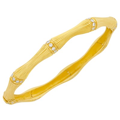 Lot 344 - Gold and Diamond Bamboo Bangle Bracelet