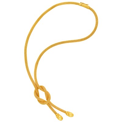 Lot 350 - Braided Gold Mesh Lariat Necklace, Ilias Lalaounis