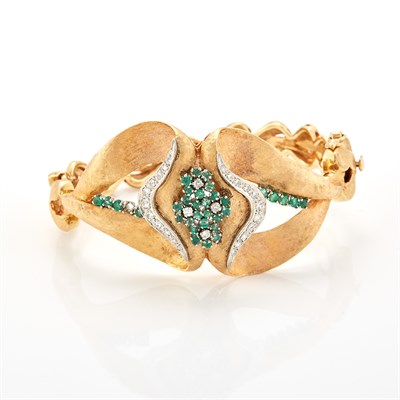 Lot 1310 - Gold, Emerald and Diamond Bracelet