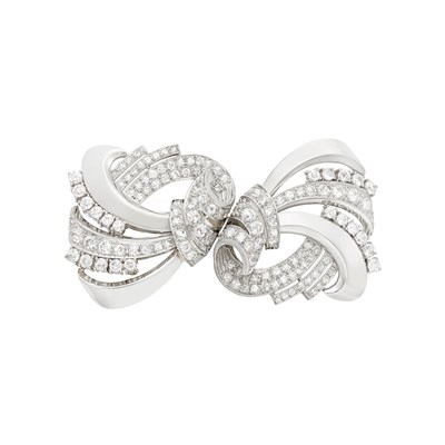 Lot 587 - Platinum and Diamond Double Clip-Brooch