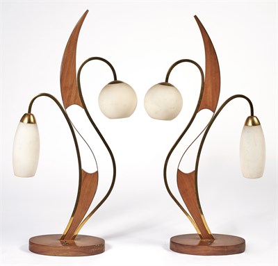 Lot 357 - Pair of Mid-Century Design Brass-Plated Metal...