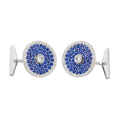 Lot 486 - Pair of White Gold, Diamond and Sapphire Cufflinks