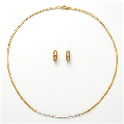 Lot 1239 - Two-Gold and Diamond Necklace and Pair of Huggie Earrings, H. Stern
