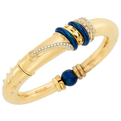 Lot 77 - Gold, Enamel and Diamond Bangle Bracelet, La Nouvelle Bague