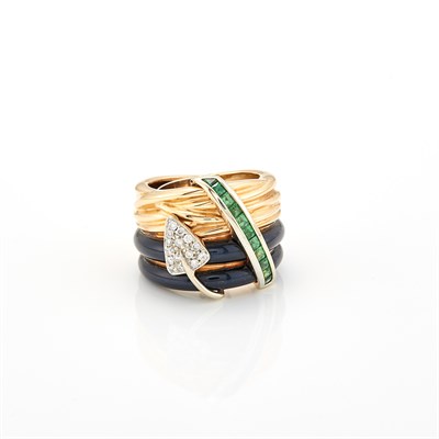 Lot 1305 - Gold, Enamel, Diamond and Tourmaline Band Ring, La Nouvelle Bague