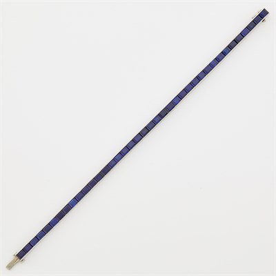 Lot 1066 - Platinum and Synthetic Sapphire Straightline Bracelet