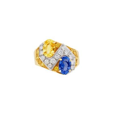 Lot 731 - Gold, Sapphire, Yellow Sapphire, Diamond and Yellow Diamond Ring