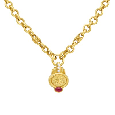 Lot 65 - Gold, Diamond and Cabochon Ruby Pendant-Necklace, Judith Ripka