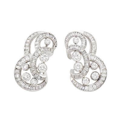 Lot 589 - Pair of Platinum and Diamond Earclips
